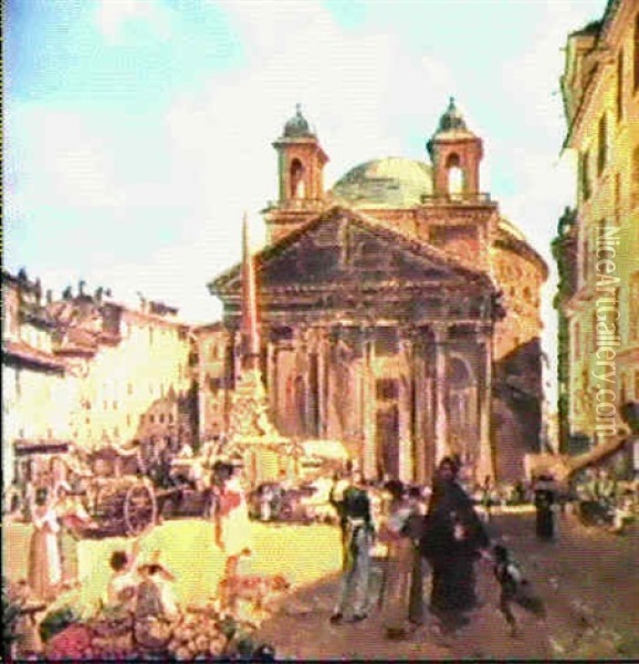 Piazza Della Rotonda Oil Painting - Giuseppe Canella I