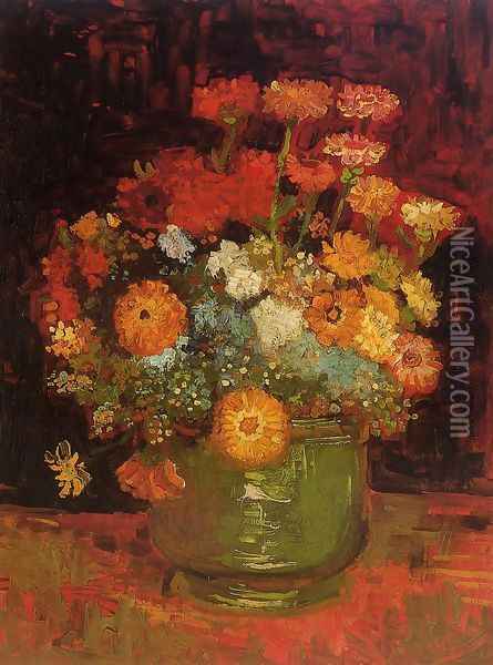 Vase with Zinnias Oil Painting - Vincent Van Gogh