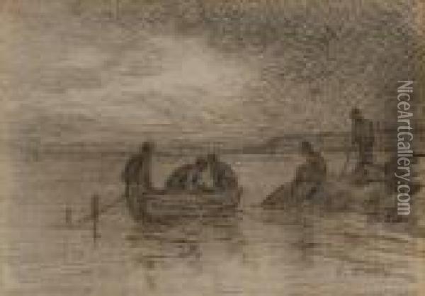 Figures In A Boat Oil Painting - Eugene Boudin