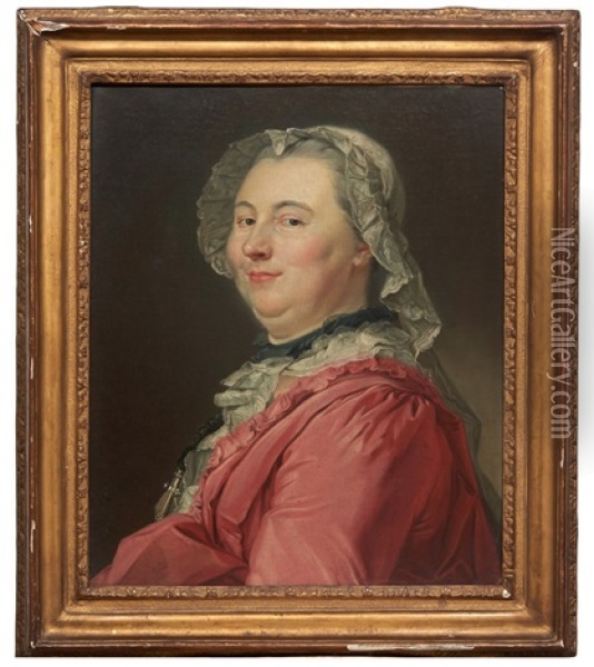 Portrait Suppose De Mlle De L'epee En Robe Rouge Oil Painting - Jean-Baptiste Perronneau
