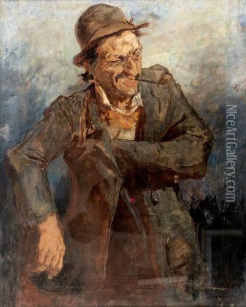 Portrat Eines Pfeifenrauchers. Oil Painting - Vespasiano Bignami
