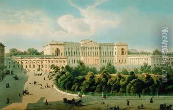 Palace of Grand Duke Mikhail, View from the Square, 1850s Oil Painting - J. Charlemagne