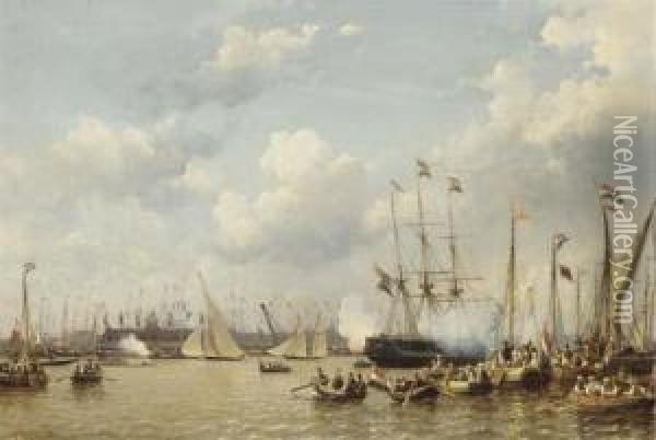 A Regatta On The Ij, Amsterdam Oil Painting - Everhardus Koster