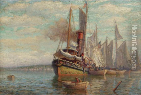 Fishing Boats In The Harbor Oil Painting - James Gale Tyler