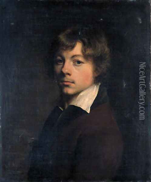 Portrait of the artist, in a brown jacket with a black collar Oil Painting - Michel-Martin Drolling