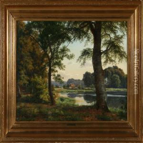 Forrest Scenery With View To A Lake Oil Painting - Carsten Henrichsen