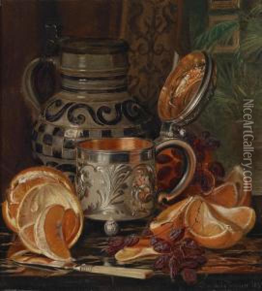 Still Life With Oranges Oil Painting - Sophus Petersen