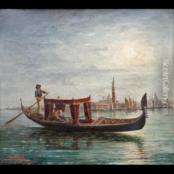 Gondola Con Amanti Nel Bacino Di San Marco Oil Painting - Ludwig Rubelli Von Sturmfest