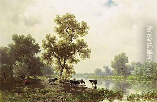 Watering Cows 3 Oil Painting - Willem Roelofs