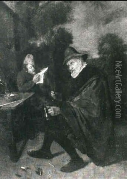 Peasant Men Outside A Tavern Oil Painting - Quiringh Gerritsz van Brekelenkam