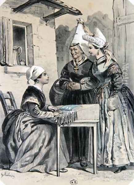Lacemakers of Caen in Normandy Oil Painting - Francois-Hippolyte Lalaisse