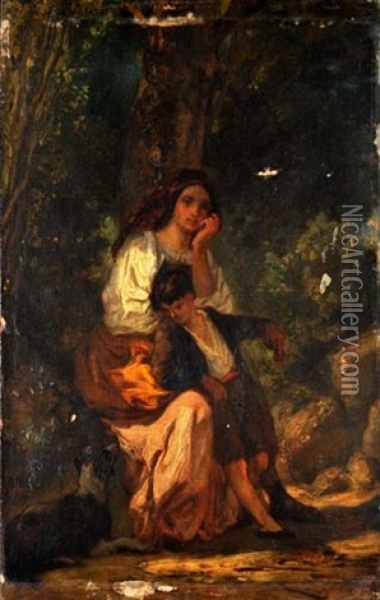 Waldinneres Mit Mutter Und Kind Oil Painting - Barthelemy Menn