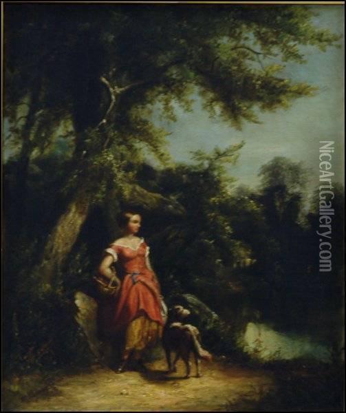 Woman And Dog B Oil Painting - William Sanford Mason