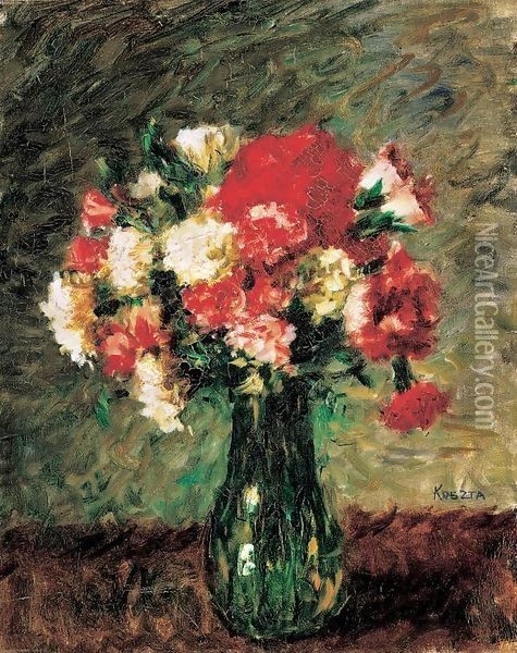 Flower Still life with Carnation Oil Painting - Jeno Remsey
