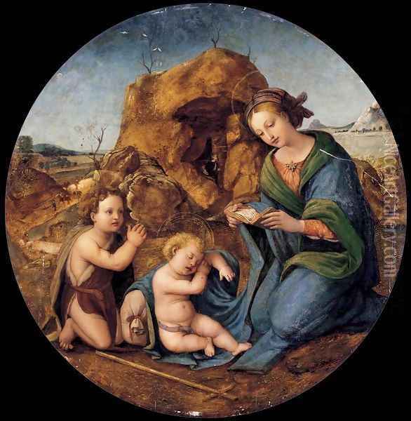 Madonna and Sleeping Christ Child with the Infant St John the Baptist Oil Painting - Piero Di Cosimo
