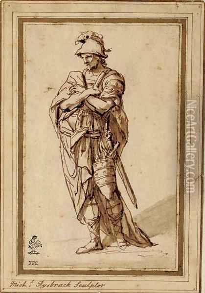 A soldier, full-length, his arms folded Oil Painting - John Michael Rysbrack