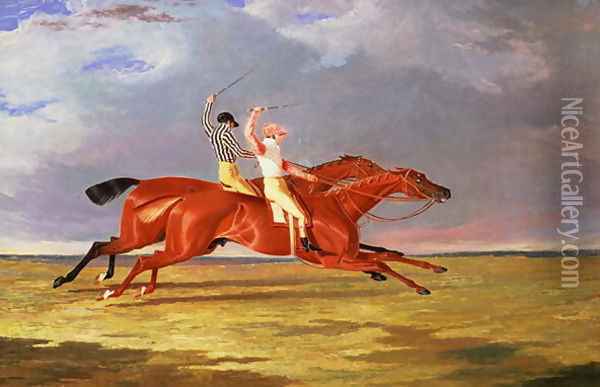 'Acteon' beating 'Memnon' in the Great Subscription Purse at York, August 1826 Oil Painting - John Frederick Herring Snr