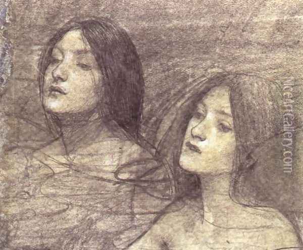 Two Nymphs - study for Hylas and the Nymphs (circa 1896 Oil Painting - John William Waterhouse