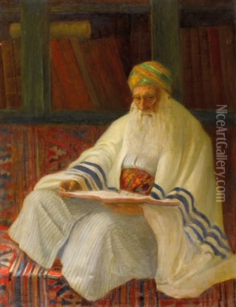 Sephardi Rabbi At Study Oil Painting - Lazar Krestin