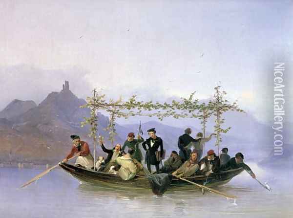 The Artist with his Students on the Rhine Oil Painting - Julius Scheurer