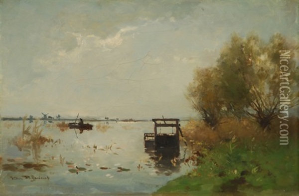 Bord D'etang Avec Pecheur Oil Painting - Willem Johannes Weissenbruch