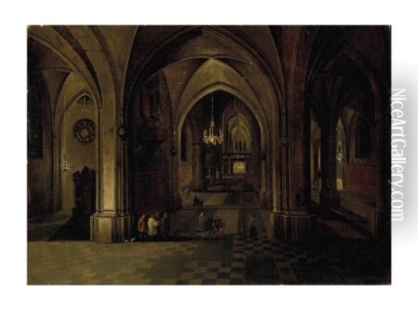 Vue De Nuit D'une Eglise Gothique Oil Painting - Peeter Neeffs the Elder