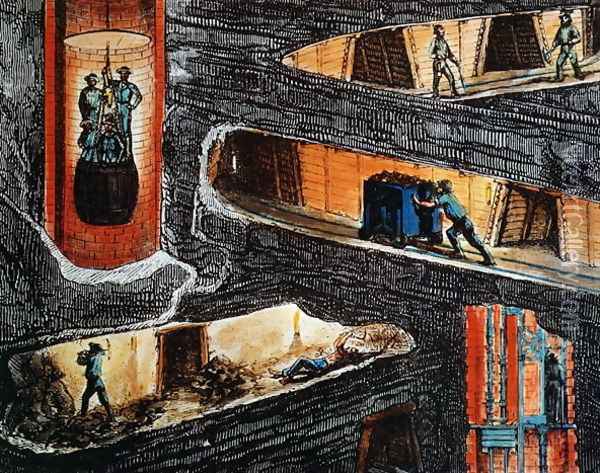 Cross-section of a Coal Mine Oil Painting - Ignace Francois Bonhomme