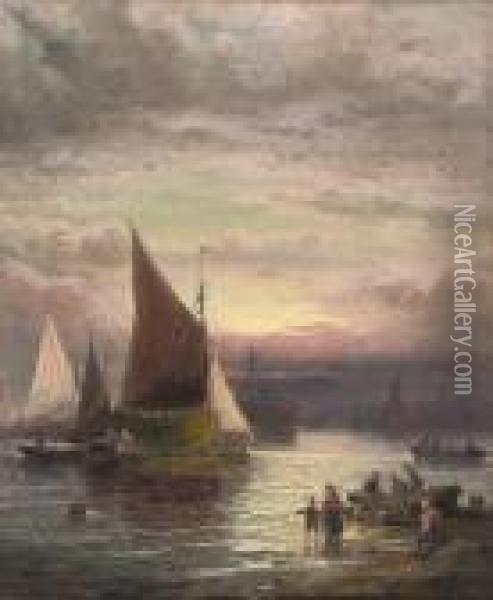 On The Medway At Dusk Oil Painting - William A. Thornley Or Thornber