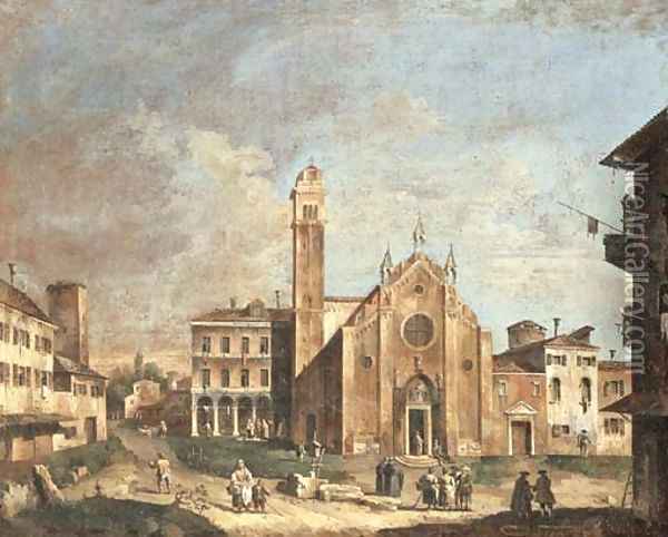 A capriccio view of Venice, with the church of Santa Maria Gloriosa dei Frari, and the Fabbriche Vecchie of Rialto beyond Oil Painting - Gianbattista Cimaroli