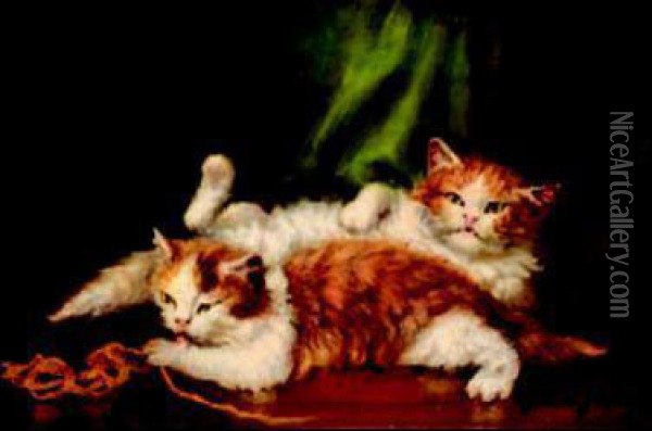 Chats Endormis Oil Painting - Jules Le Roy