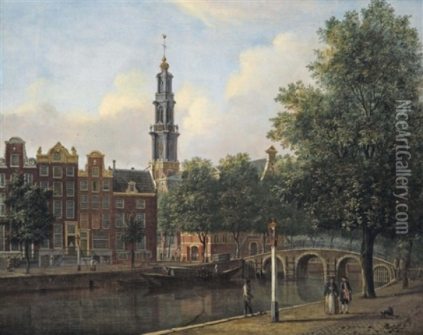 A View Of The Keizersgracht With The Westerkerk, Amsterdam Oil Painting - Johannes Huibert (Hendric) Prins