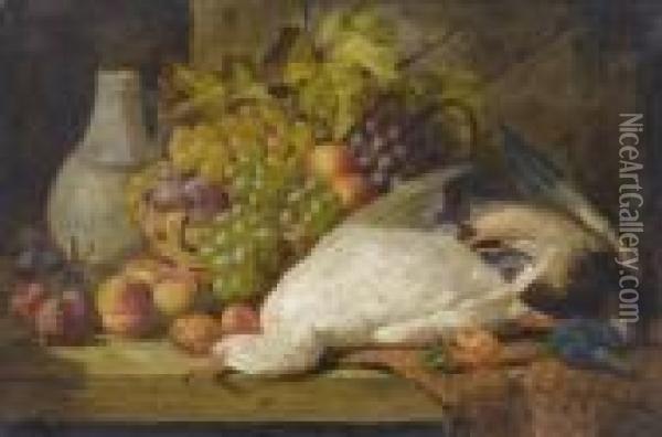 Stillleben Mit Fruchtekorb Und Federwild Oil Painting - Charles Thomas Bale