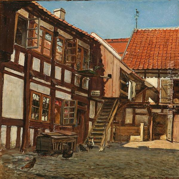Yard Exterior From Randers, Denmark Oil Painting - Karl Madsen