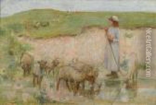 Study For 'the Sheep Pool' Oil Painting - Edward William Stott