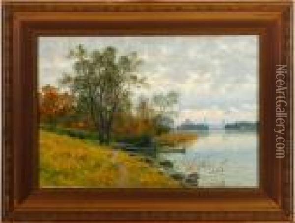 An Autumn Scenery. Signed Oil Painting - Peter Adolf Persson