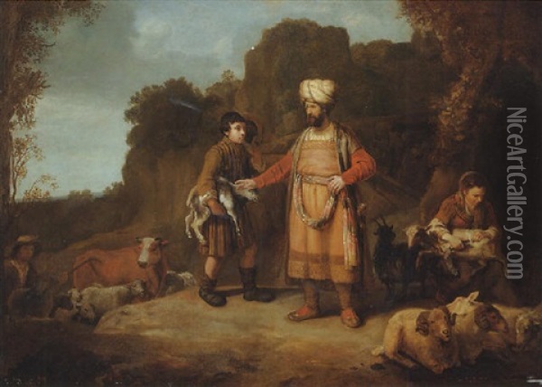 Judah And Hira The Adullamite Oil Painting -  Rembrandt van Rijn