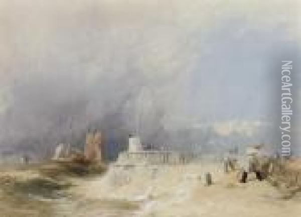 Fishermen On The Beach At Dover Oil Painting - James Baker Pyne