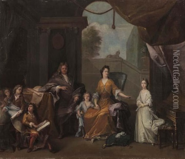 Portrait De Famille Oil Painting - Robert Levrac-Tournieres