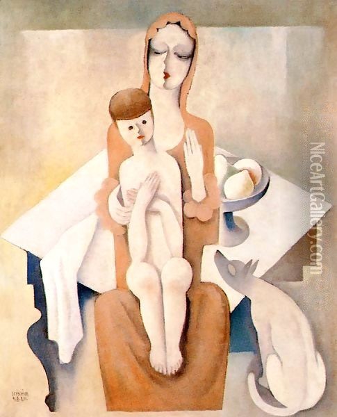 Mother with Child 1930 2 Oil Painting - Aurel Bernath
