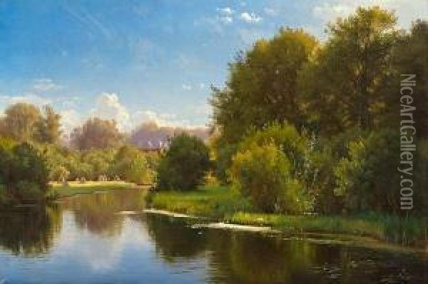 Landscape With A Stream Oil Painting - Carl Frederick Aagaard