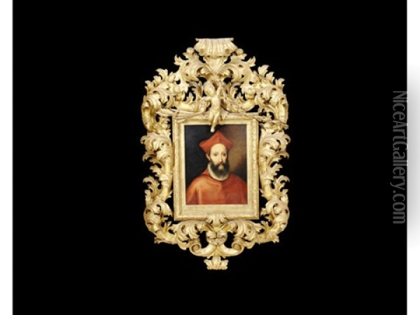 Portrait Of A Cardinal, Bust-length, In Red Robes Oil Painting - Ottavio Maria Leoni