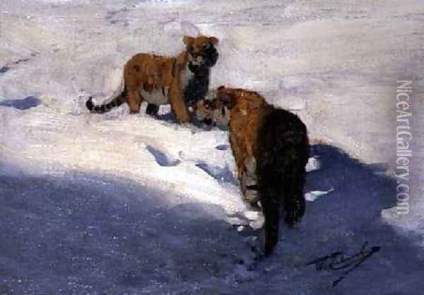 Siberian Tigers in the Snow Oil Painting - Wilhelm Kuhnert