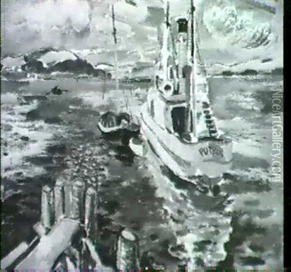 Schiffe An Der Mole Oil Painting - Adolf De Haer