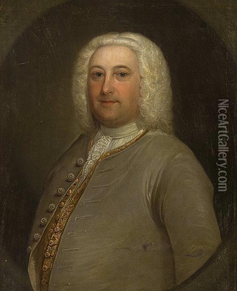 Portrait Of A Gentleman Wearing A Grey Coat And White Wig Oil Painting - Dietrich Heins