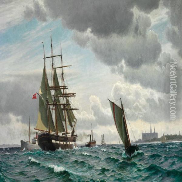 Numerous Ships Crossing In Oresund Oil Painting - Christian Vigilius Blache