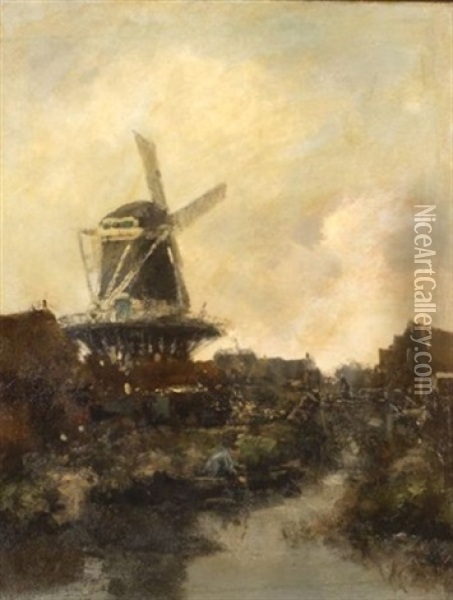 Landscape With Windmill Oil Painting - Willem George Frederik Jansen