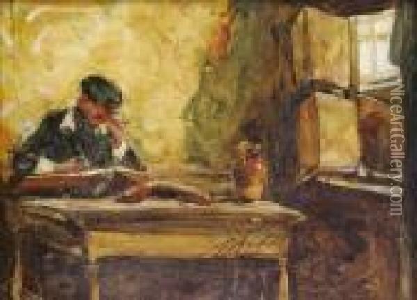 Man Reading Oil Painting - Alexander Jnr. Fraser