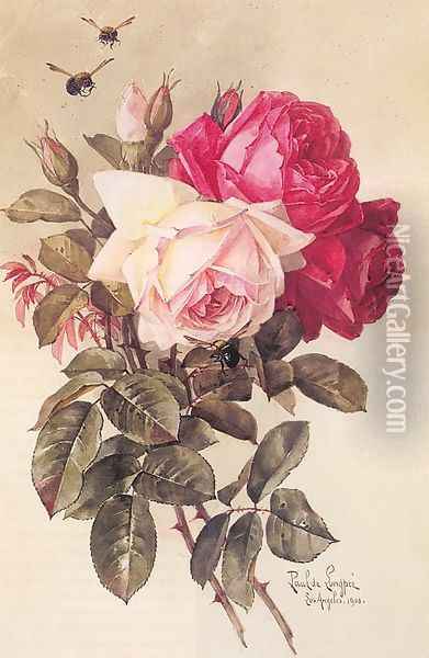 Roses and Bumblebees 1904 Oil Painting - Paul De Longpre