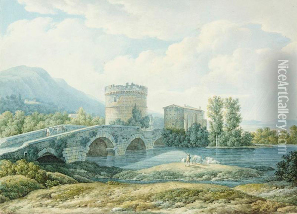View Of The Ponte Lucano And The Tomb Of The Plautii Oil Painting - Filippo Giuntotardi