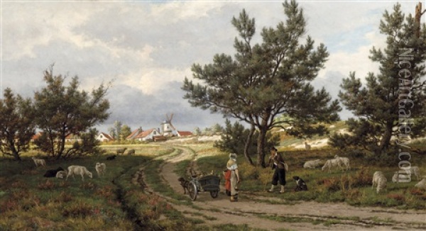 The Conversation On The Heath (1877) Oil Painting - Frans Pieter Lodewyk van Kuyck